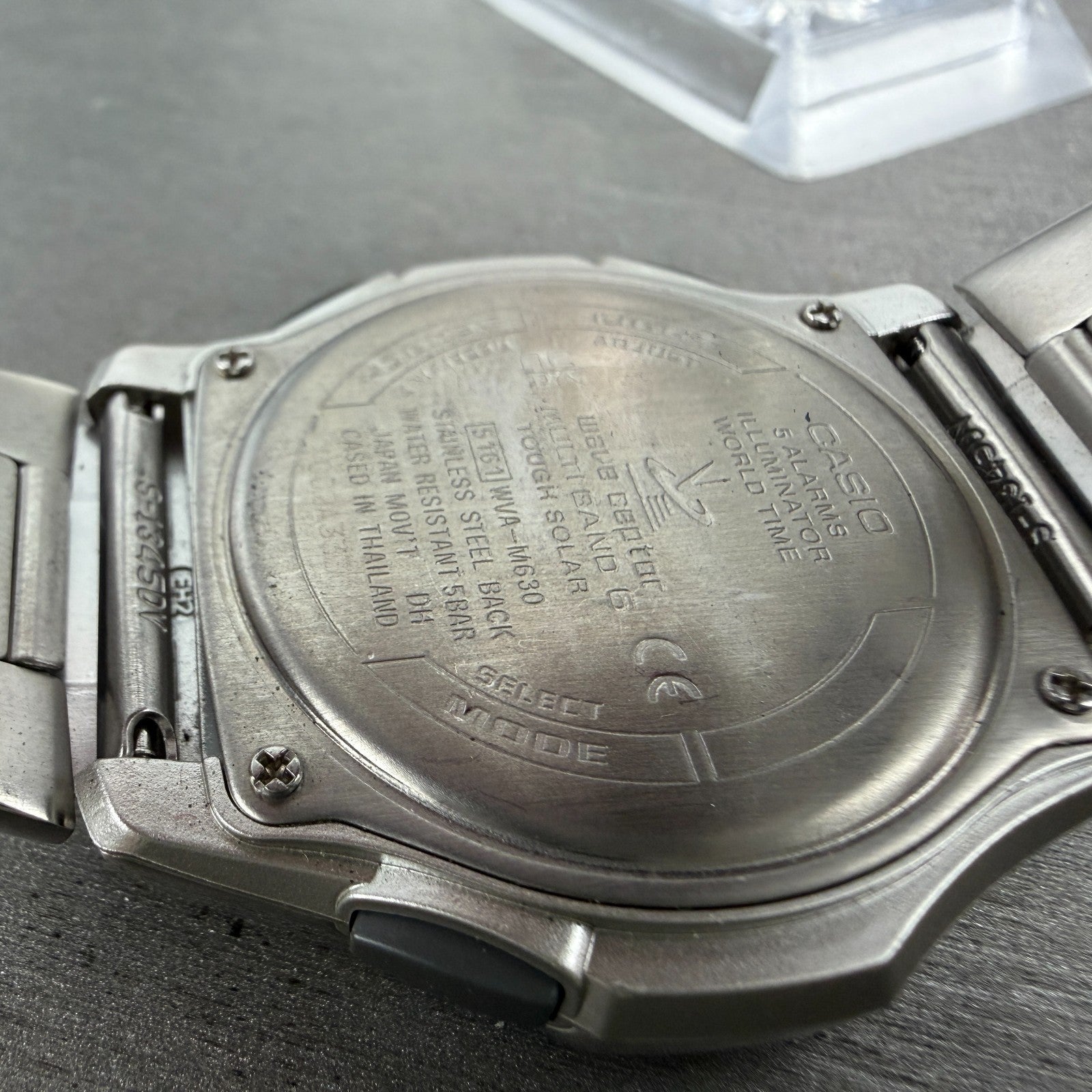 Casio Wave Ceptor Watch Men 42mm Blue Dial Steel Solar Analog Digital Works ABC9