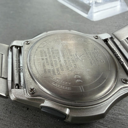 Casio Wave Ceptor Watch Men 42mm Blue Dial Steel Solar Analog Digital Works ABC9