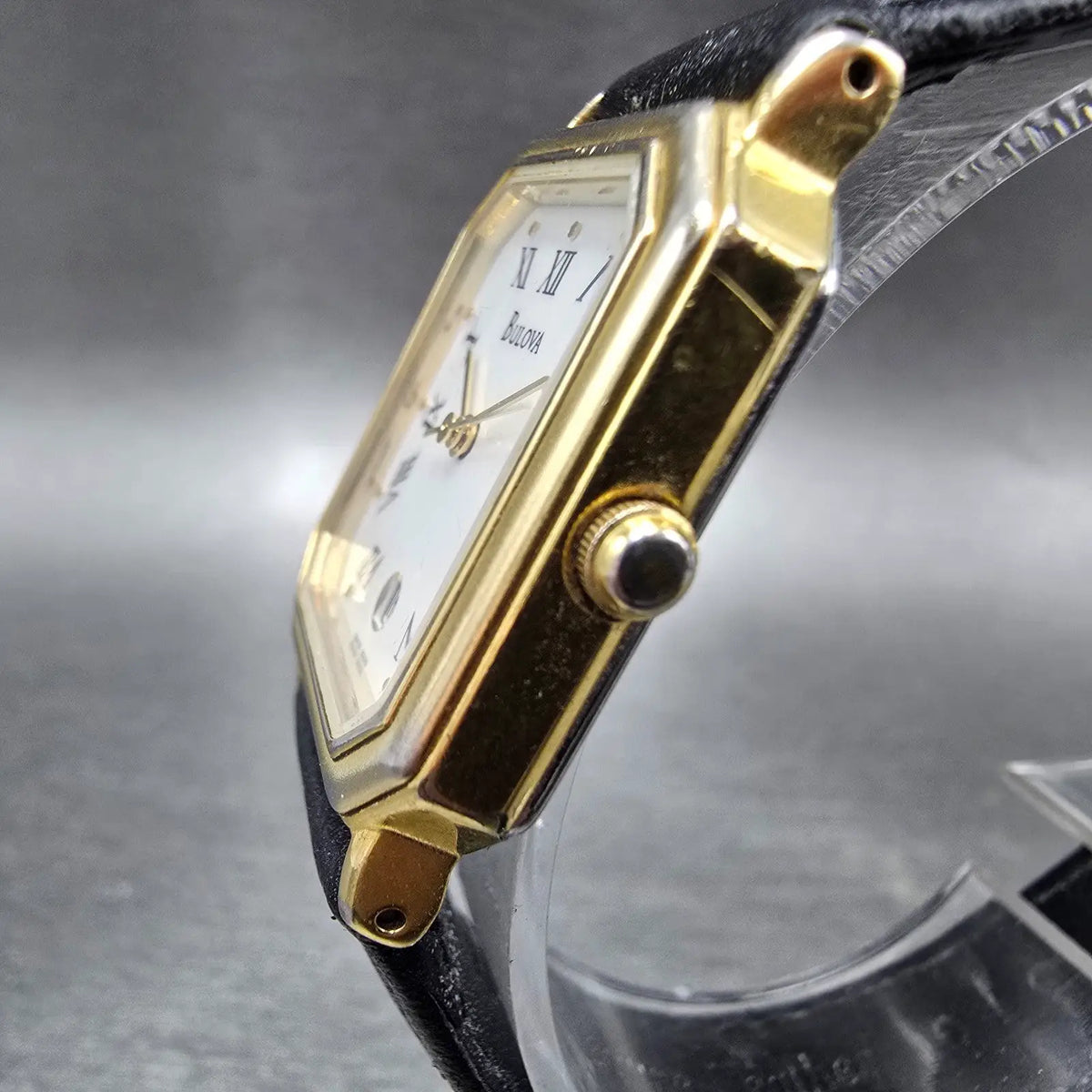 Bulova Tank Watch Men 25mm White Dial Gold Tone Date Octagon 92S10 New Battery2