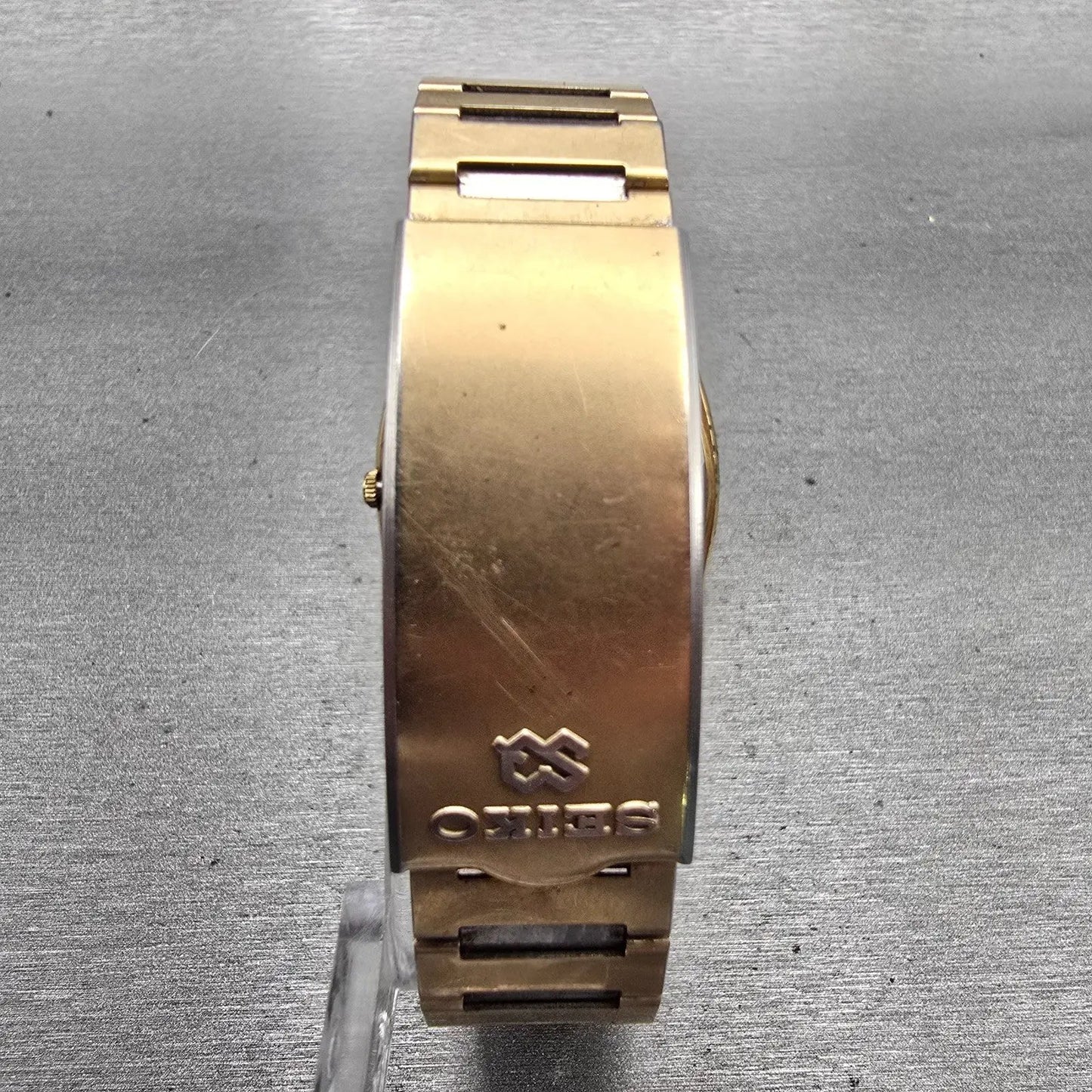 Seiko SQ Watch Men 36mm Brown Dial Gold Tone Daydate Rectangle 7546-5069 New Bat7