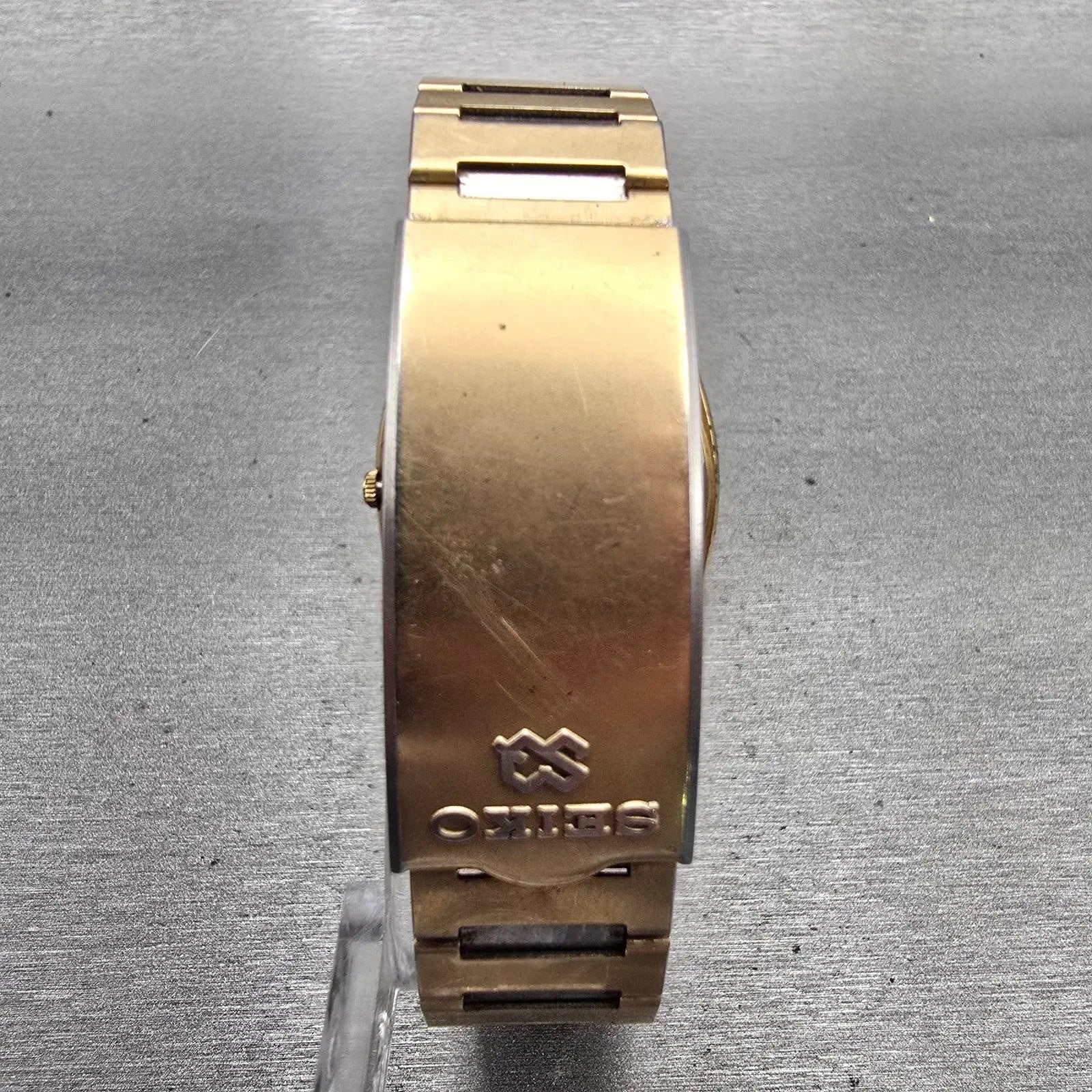 Seiko SQ Watch Men 36mm Brown Dial Gold Tone Daydate Rectangle 7546-5069 New Bat7