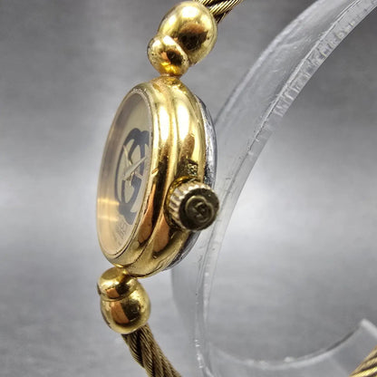 Gucci Watch Women 20mm Black Dial Gold Plated Round 2047L New Battery Vintage2