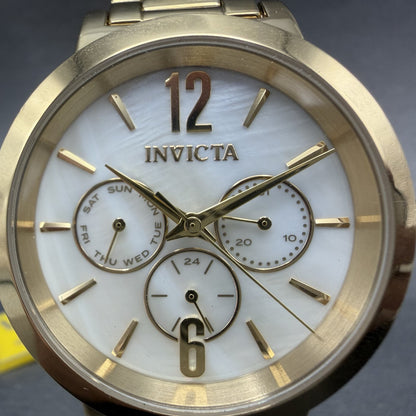 Invicta Angel Watch Women 39mm MOP Dial Gold Tone Daydate Round 31084 New Batt1