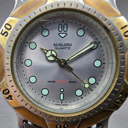 Sunlord Dive Watch Men 35mm Silver Dial Two Tone Round New Battery Vintage1