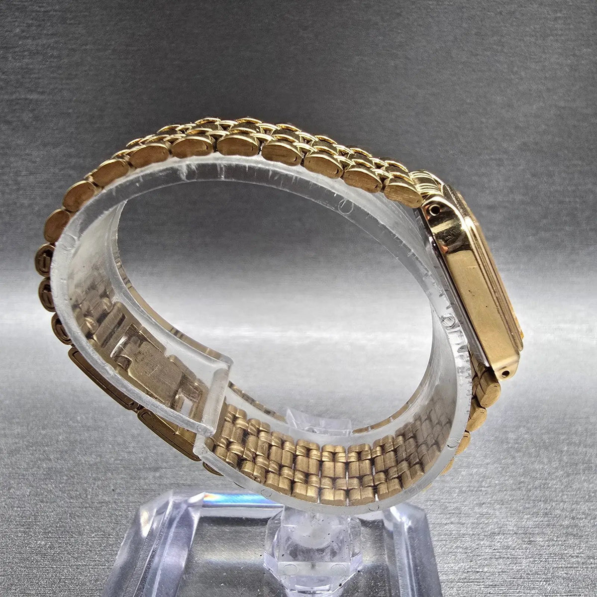Seiko Tank Watch Women 17mm Champagne Dial Gold Rectangle V401-5129 NewBatt JEP48