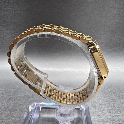 Seiko Tank Watch Women 17mm Champagne Dial Gold Rectangle V401-5129 NewBatt JEP48
