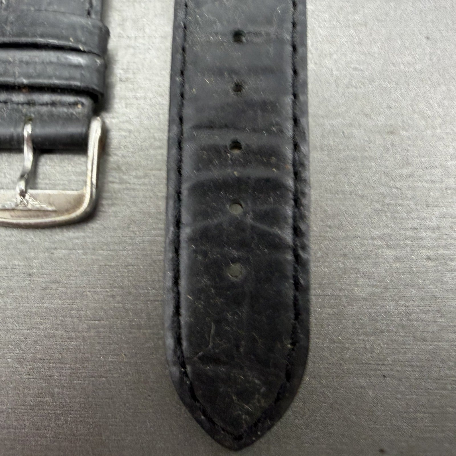 Longines Leather Band 20mm Black Crocodile grain Vintage Silver Buckle6