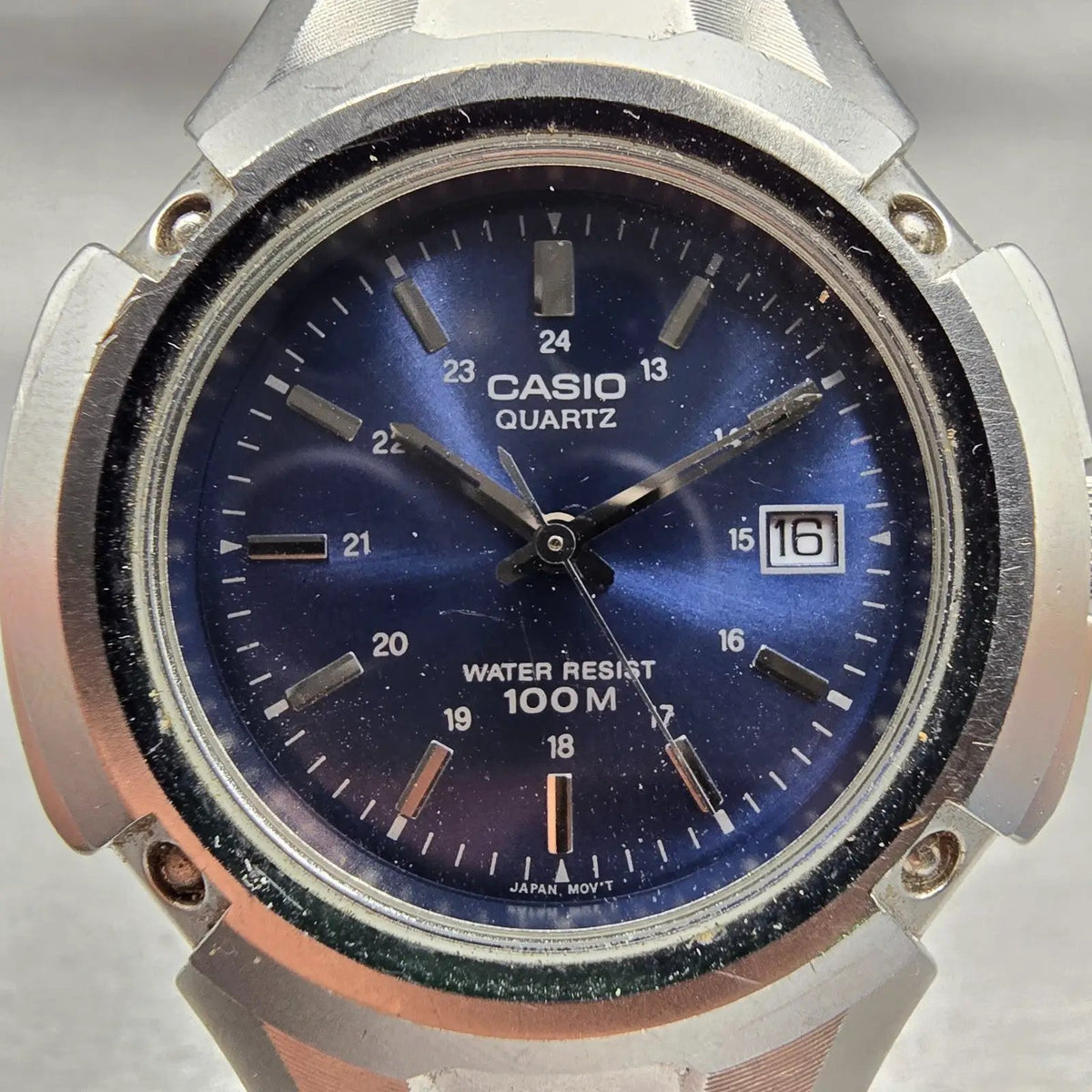 Casio Watch Men 40mm Blue Dial Silver Tone Date Round MTP-3036 New Battery1