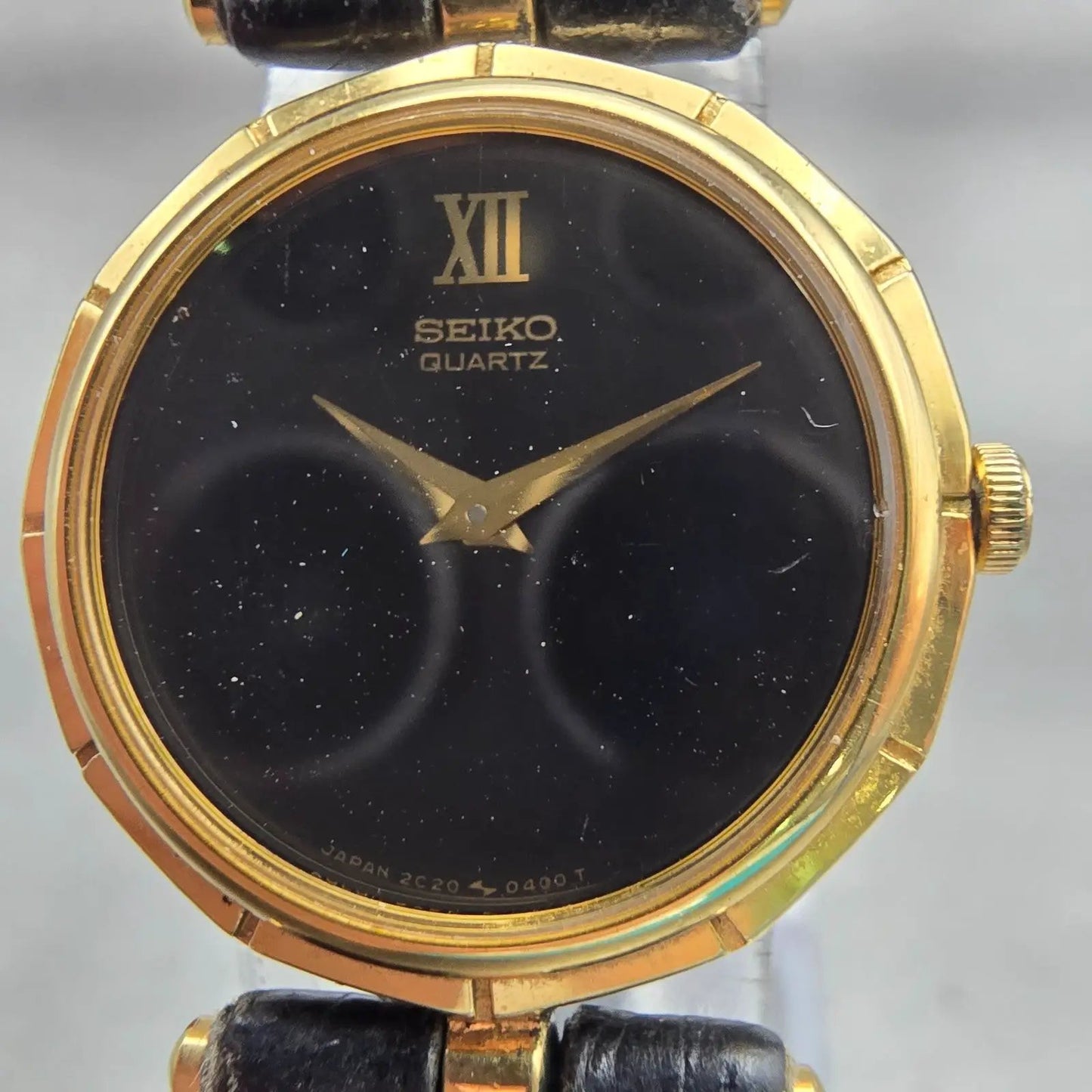Seiko Watch Women 22mm Black Dial Gold Tone Round 2C20-0050 New Battery Vintage1