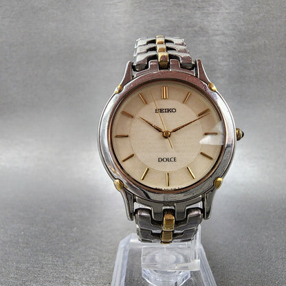 Seiko Dolce Watch Men 32mm Cream Dial Two Tone 8j41-6080 New Battery