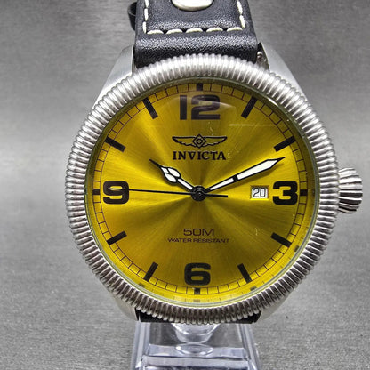 Invicta Watch Men 45mm Yellow Dial Silver Tone Date Round 1462 New Battery0