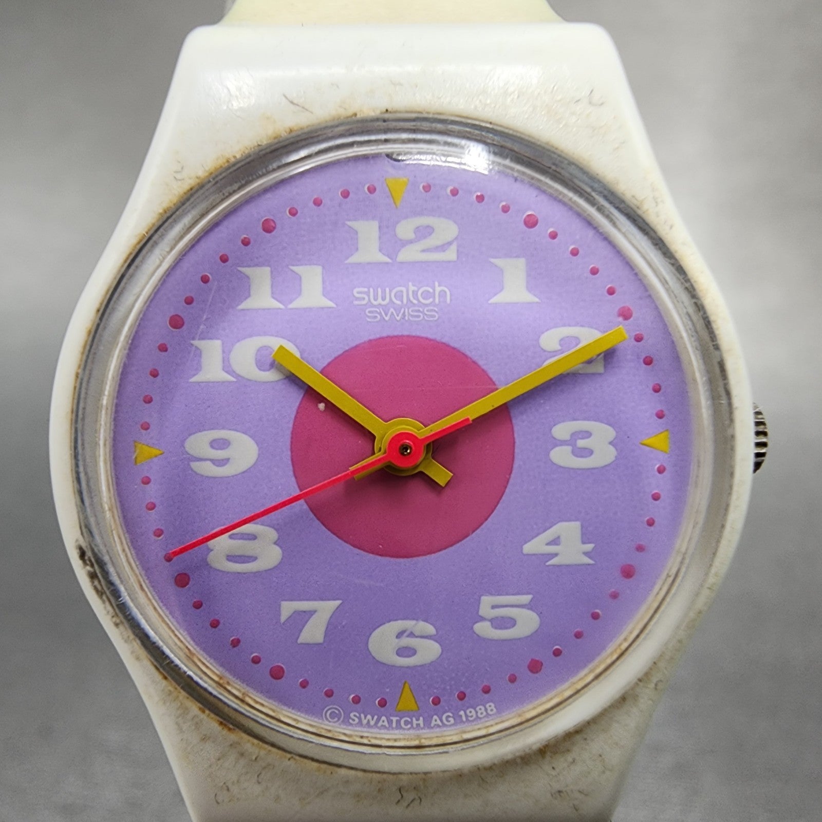 Swatch Paint By Numbers Watch Women 25mm Purple Dial White Tone Round New batt1