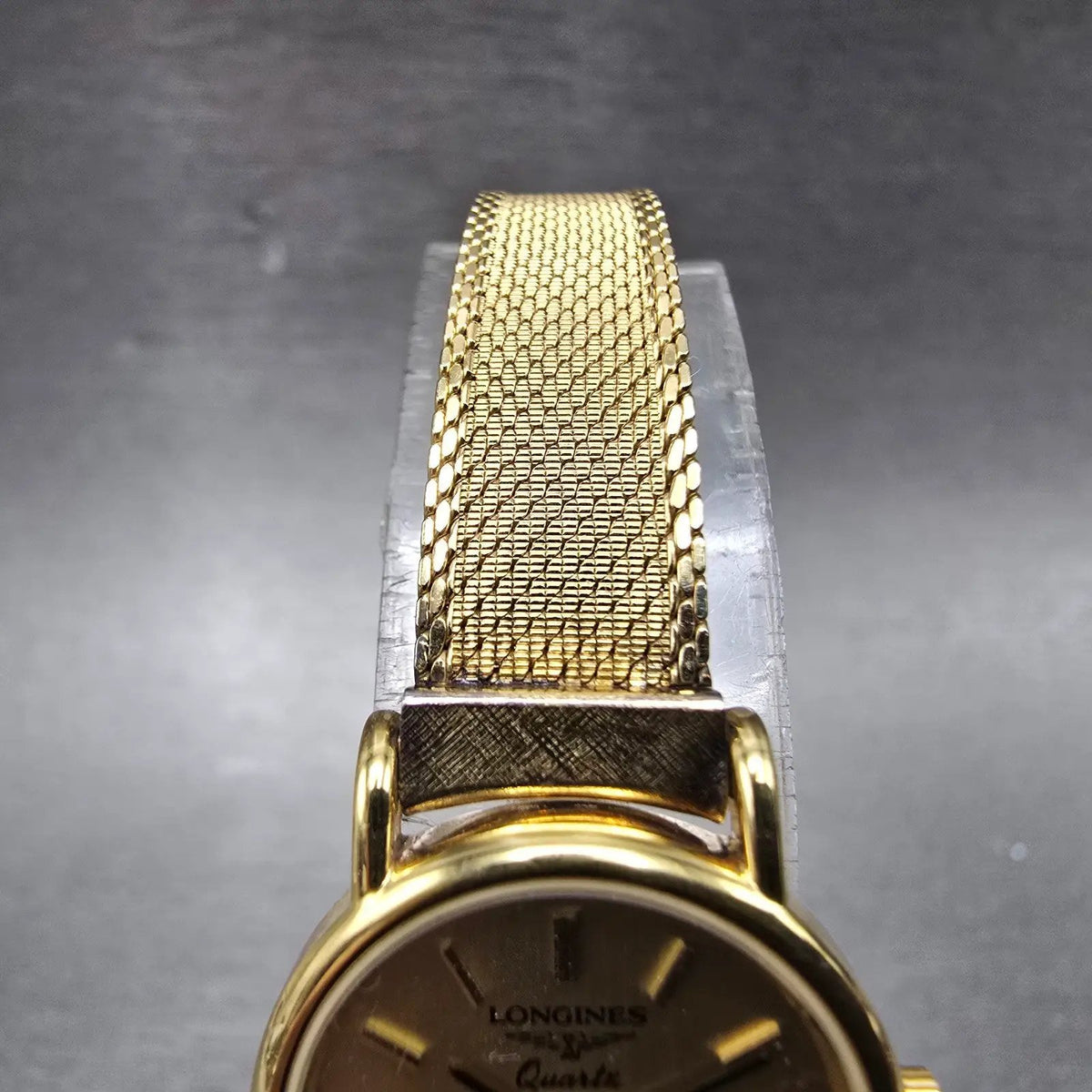 Longines Watch Women 20mm Gold Dial Gold Tone Round Mesh Band New Battery VTG4