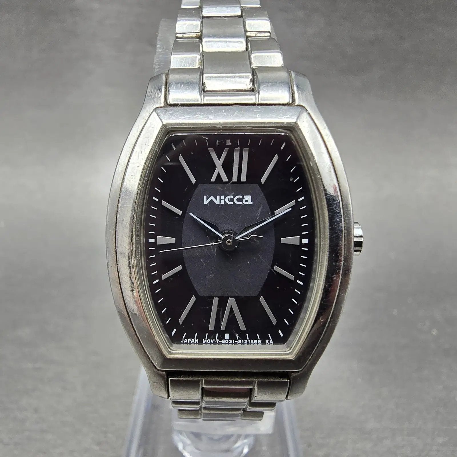 Citizen Wicca Watch Women 24mm Black Dial Silver Tone Rectangle E031-S06441 Runs0