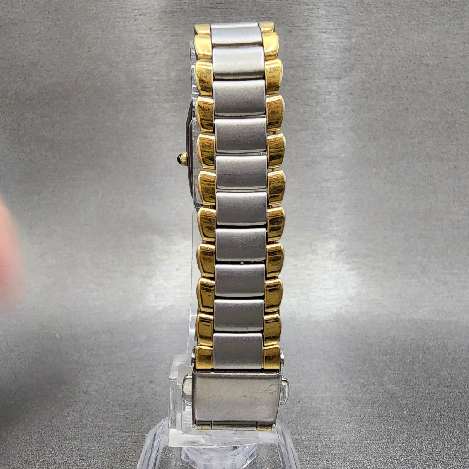 Seiko Exceline Tank Watch Women 20mm Black Dial Two Tone 73215720 New Battery7
