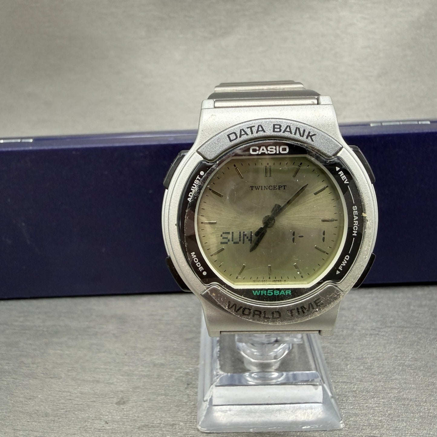 Casio Twincept ABX-53 Watch Men 40mm Gray Dial Silver Alarm Chrono New Batt NOS0