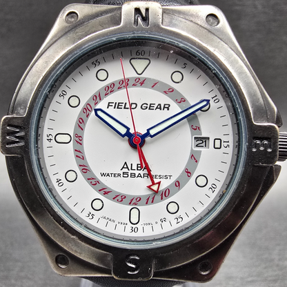 Alba Field Gear Watch Men 38mm White Dial Silver Date V339-7020 New Battery1