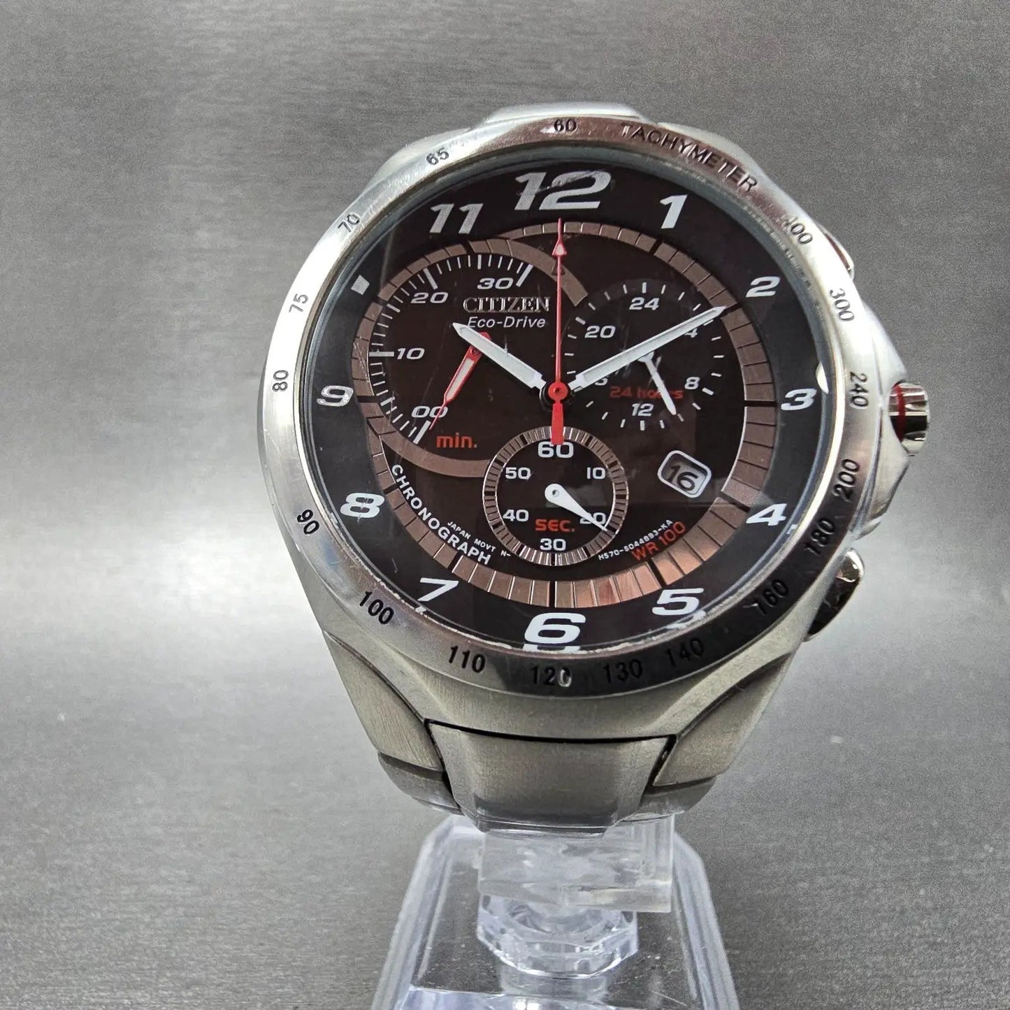 Citizen Eco-Drive Chronograph Watch Men 57mm Black Dial Steel H570-S041287 Runs5