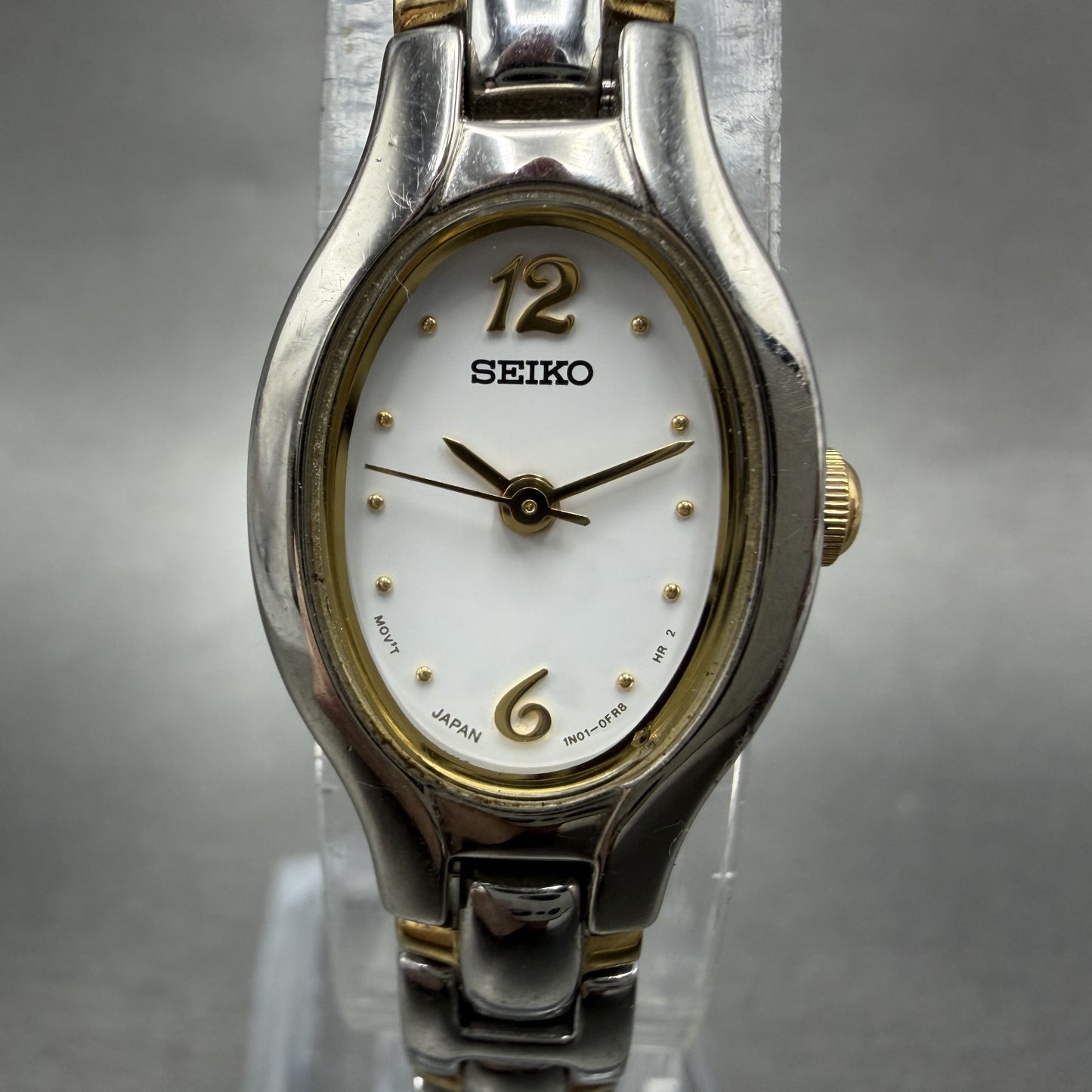 Seiko Watch Women 16mm White Dial Two Tone Oval VTG 1N010CT0 New Battery1