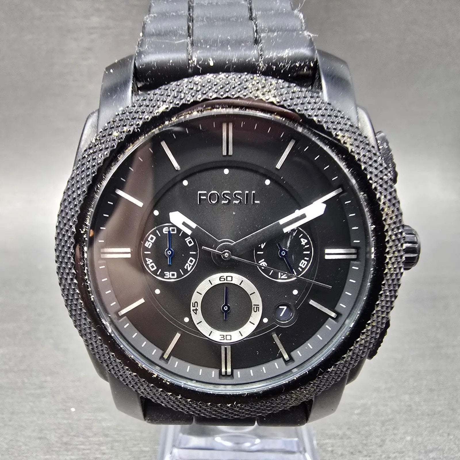 Fossil Chronograph Watch Men 45mm Black Dial Black Tone FS-4487 New Battery0