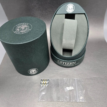 Citizen Eco-Drive Stiletto Watch Men 35mm White Dial Two Tone Round Runs WBox12