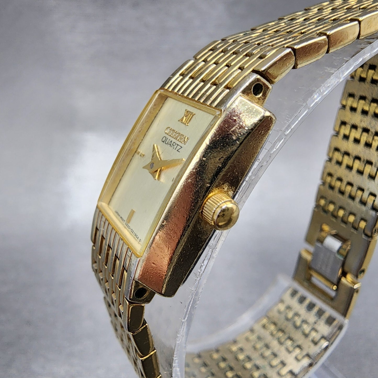 Citizen Tank Watch Women 17mm Champagne Dial Gold Tone Rectangle New Battery2