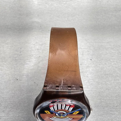 Swatch Gent RUFFLED FEATHERS Watch Men Brown Dial Brown Tone GF100 New Battery G4