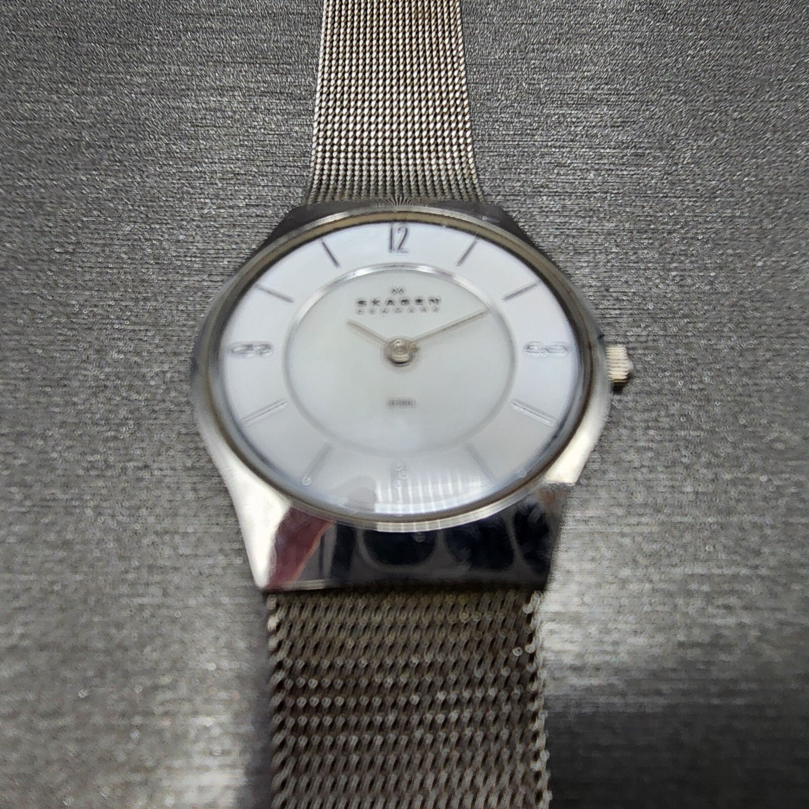 Skagen Steel Watch Women 24mm MOP Dial Stainless Steel Round Mesh band READ Runs6