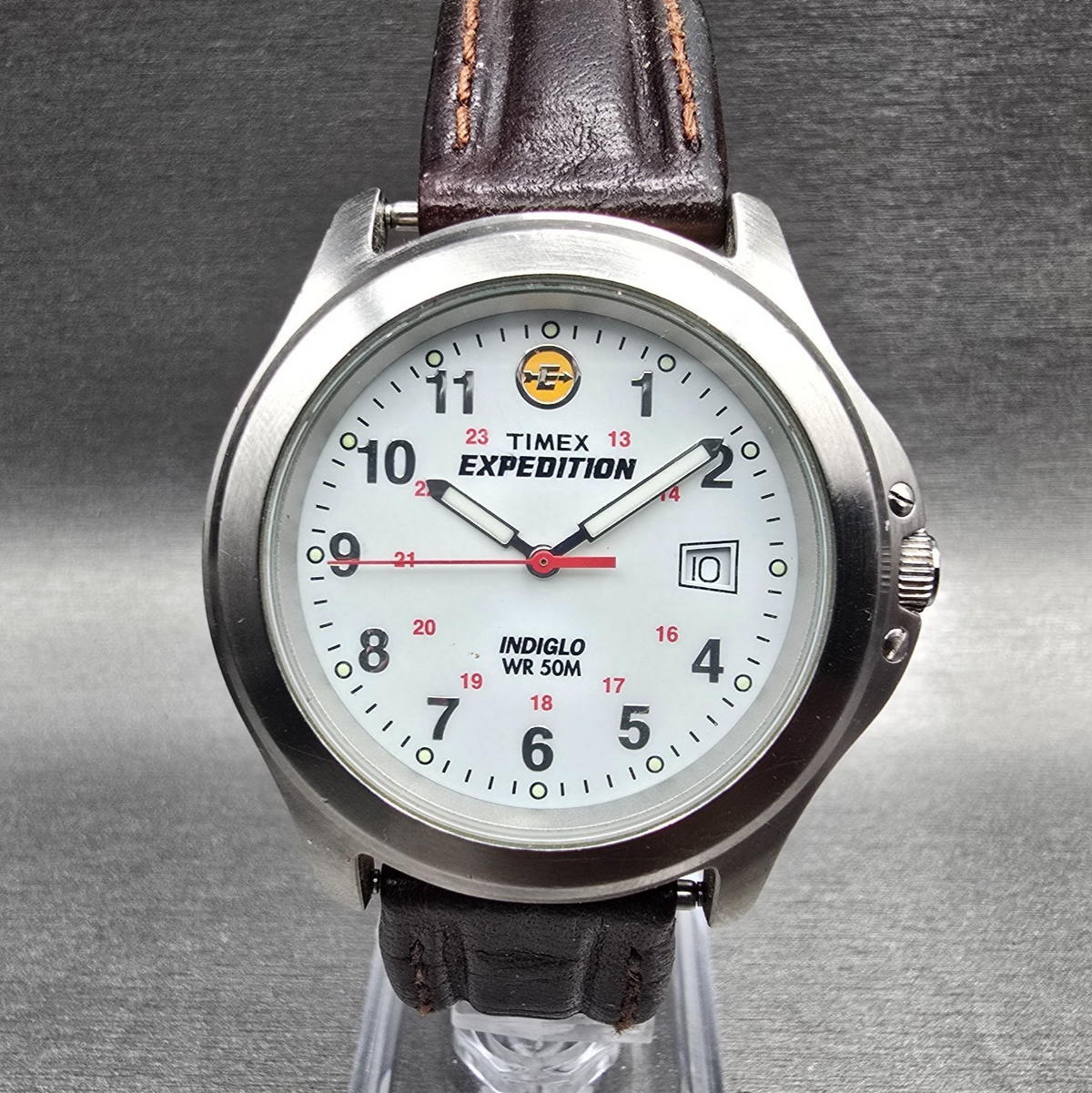 Timex Expedition Watch Men 39mm White Dial Silver Tone Date Round New Battery 890