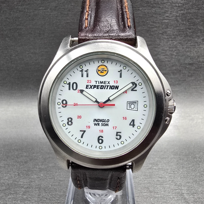 Timex Expedition Watch Men 39mm White Dial Silver Tone Date Round New Battery 890