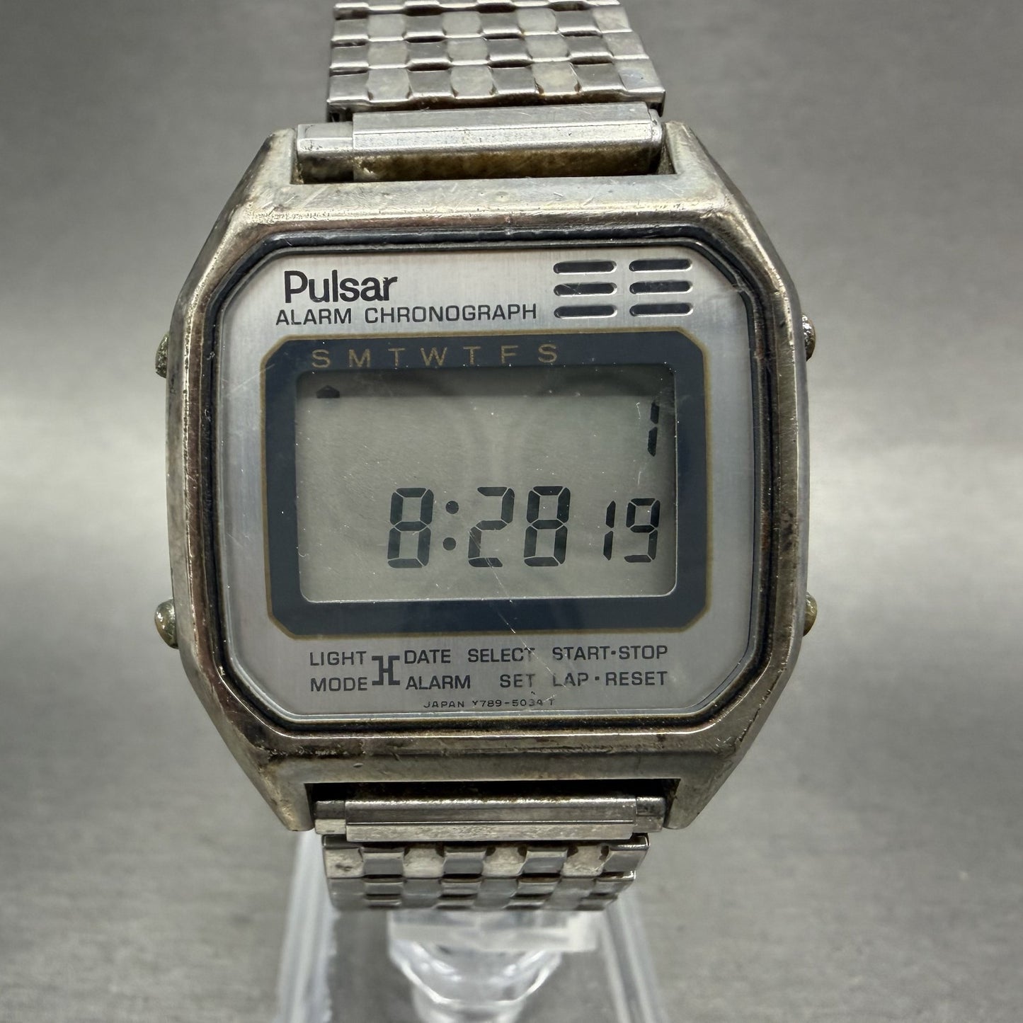 Pulsar Digital Watch Men 34mm Digital Silver Alarm Chrono READ! Y789-5059 NewBat0