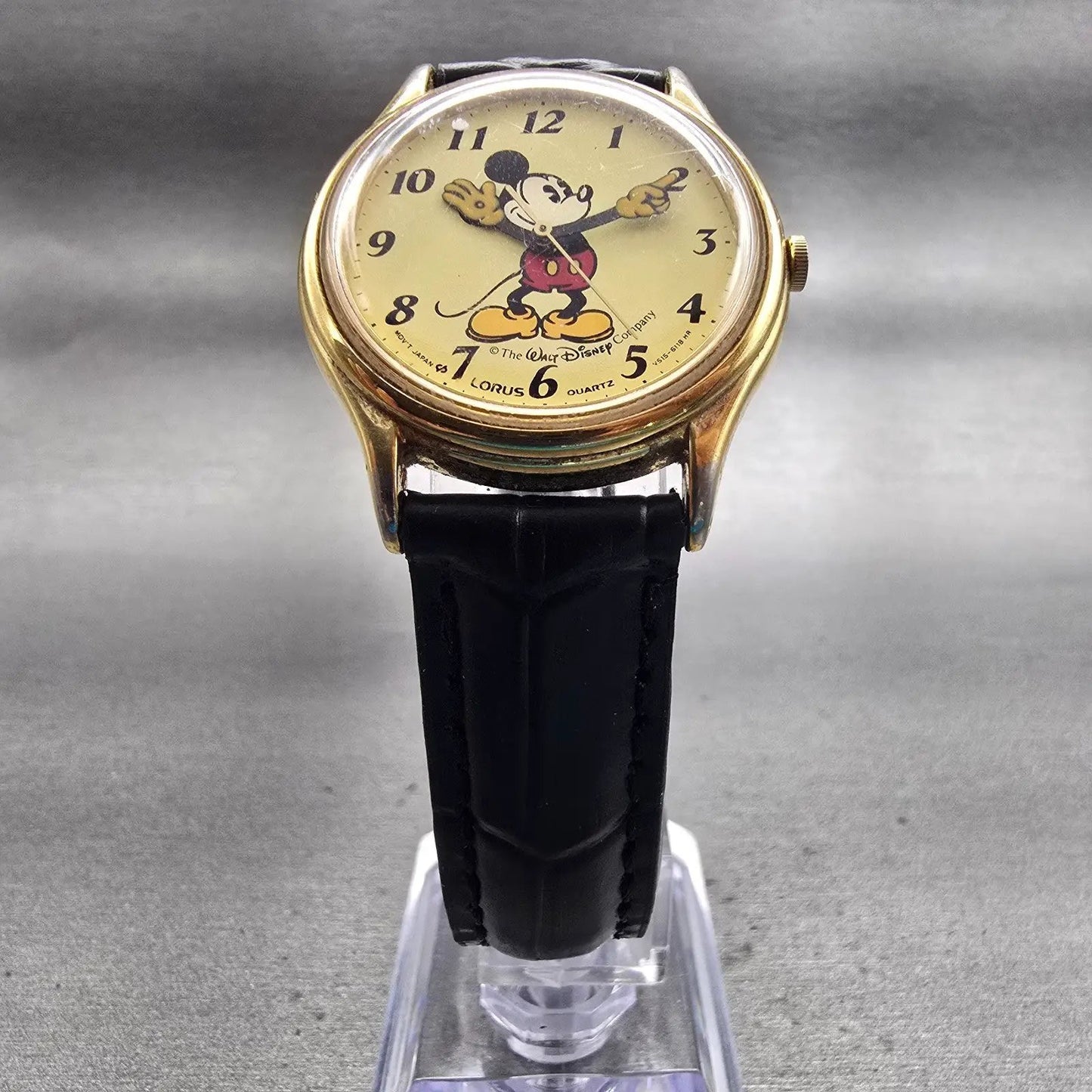 SLorus Mickey Mouse Watch Men 31mm Cream Dial Gold Tone Round V515-6000 New Batt5