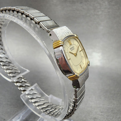 Seiko Watch Women 17mm Cream Dial Two Tone Rectangle 23206710 New Battery3