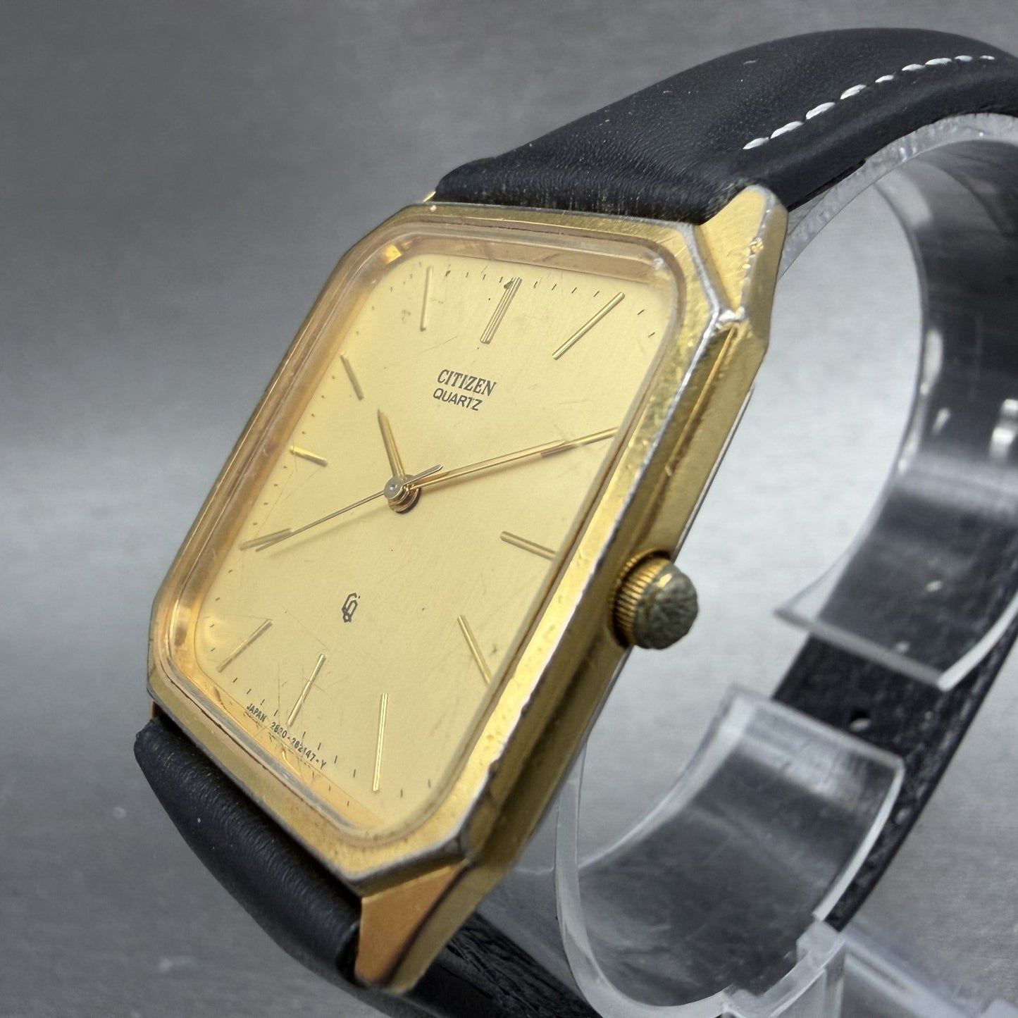 Citizen CQ Tank Watch Men 28mm Champagne Dial Gold Tone 2830-262646 New Battery2