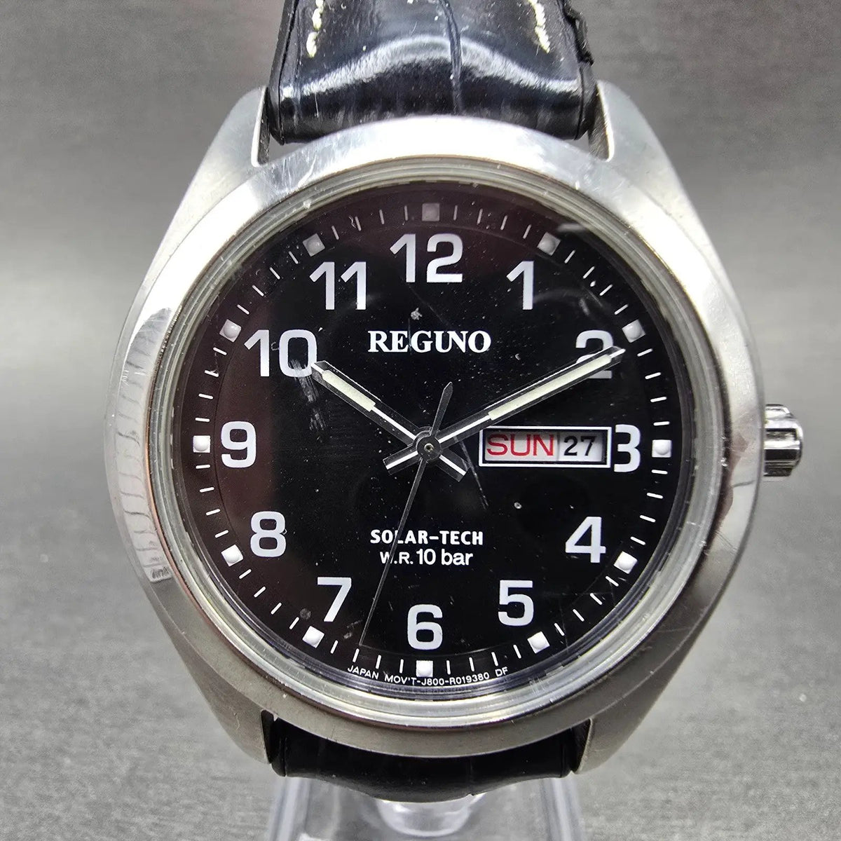 Citizen Reguno Solar Watch Men 40mm Black Dial Steel Daydate J800-R006185 Runs0