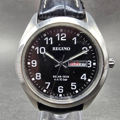 Citizen Reguno Solar Watch Men 40mm Black Dial Steel Daydate J800-R006185 Runs0