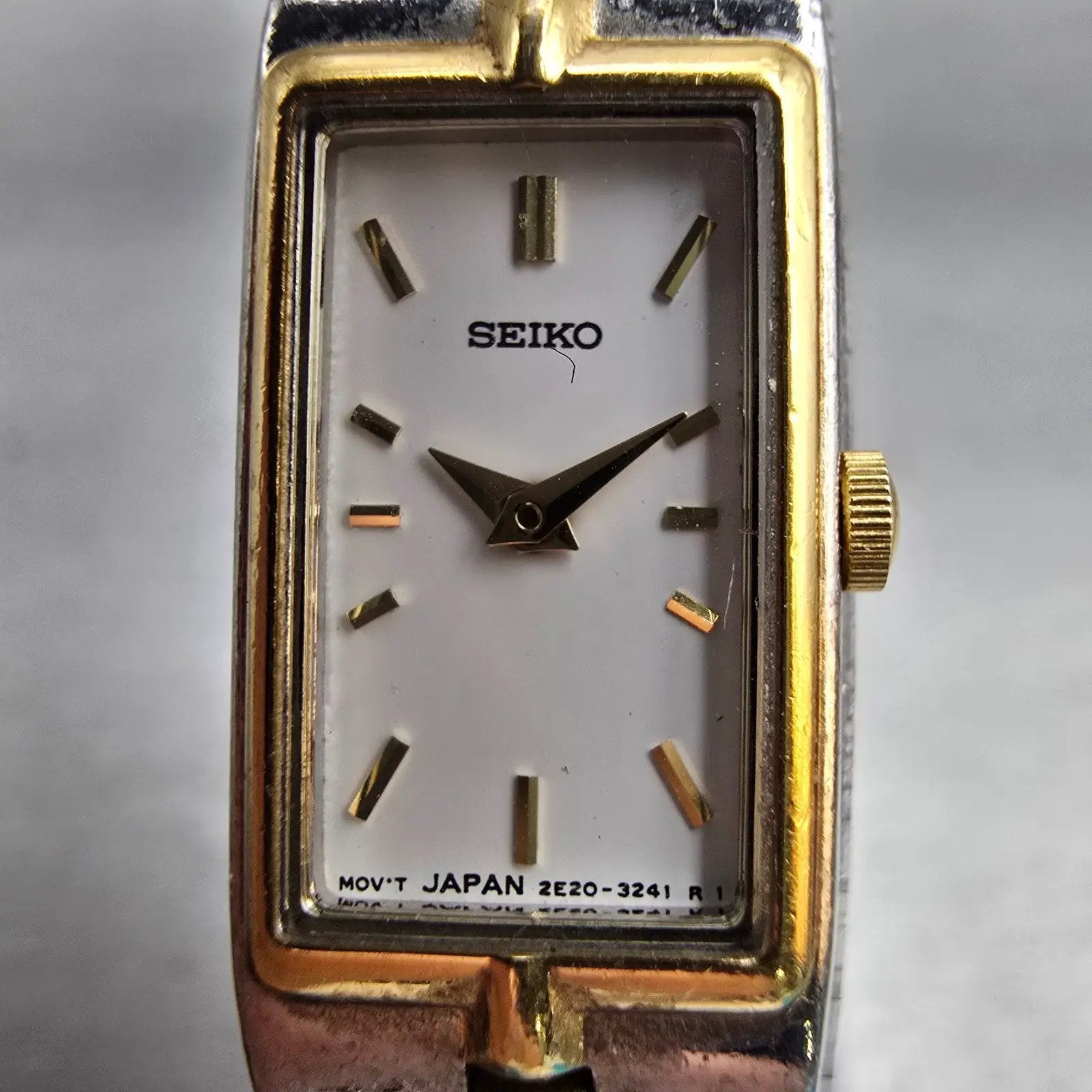 Seiko Tank Watch Women 13mm White Dial Two Tone Rectangle 2E20-7479 New Battery1