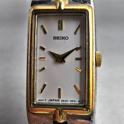 Seiko Tank Watch Women 13mm White Dial Two Tone Rectangle 2E20-7479 New Battery1