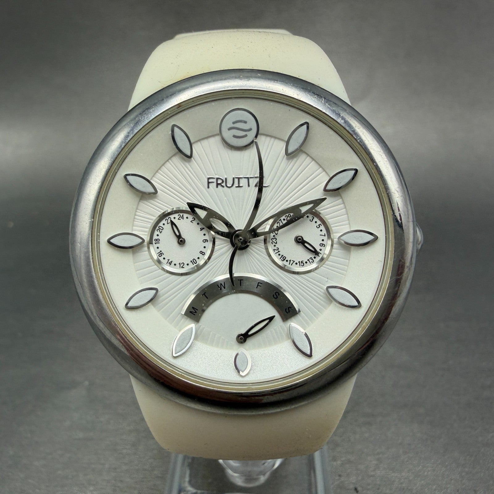 Philip Stein Frutiz Watch Men 43mm White Dial Steel Daydate Round New battery0