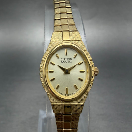 Citizen Watch Women 17mm Champagne Dial Gold Tone Oval 5920-S96494 New Batt JH60