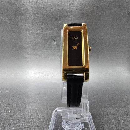 ESQ Tank Watch Women 13mm Black Dial Gold Tone Rectangle 100677 New Battery5