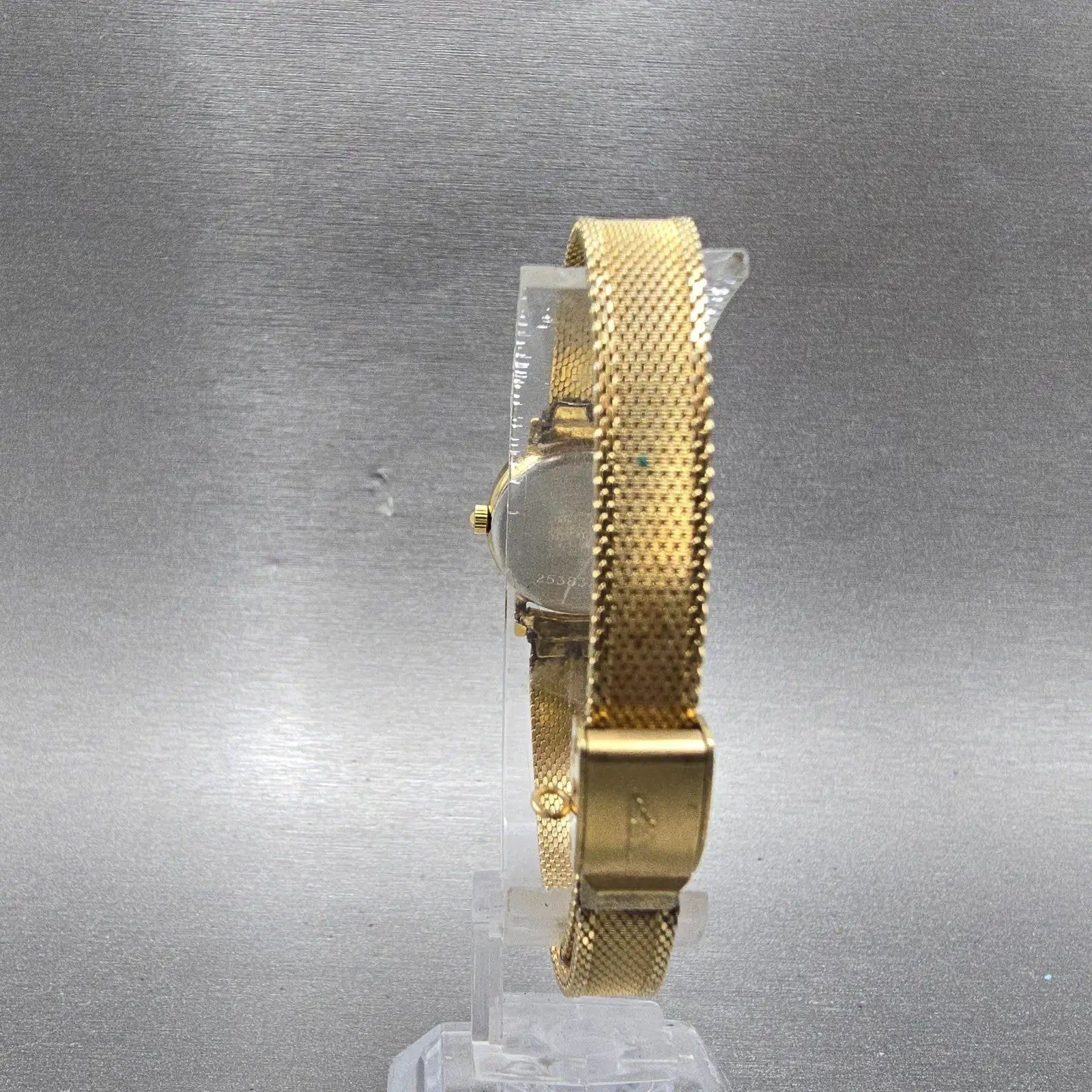 Longines Watch Women 20mm Gold Dial Gold Tone Round Mesh Band New Battery VTG7