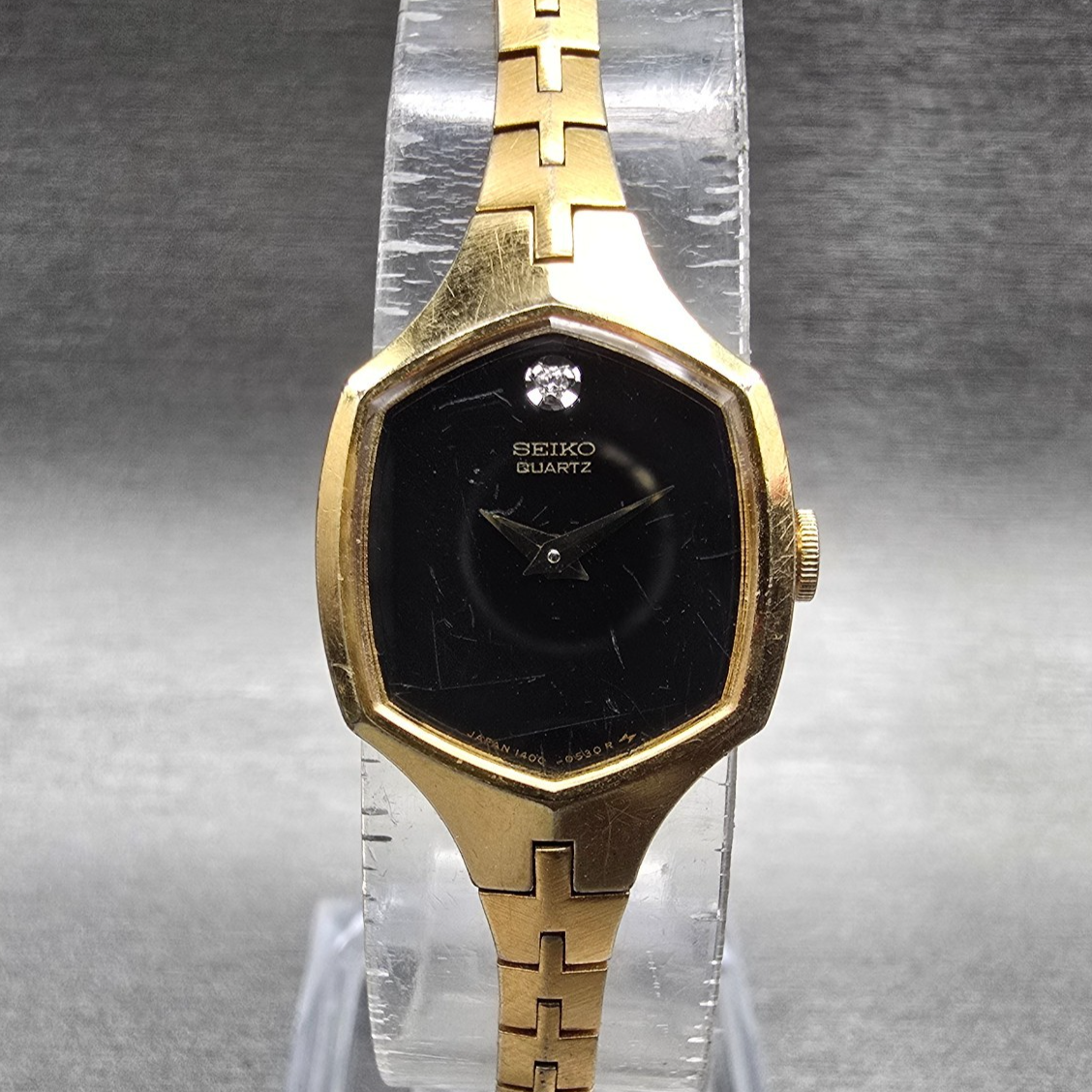Seiko Watch Women 18mm Black Dial Gold Tone Hexagon 1400-5319 New Battery JP0