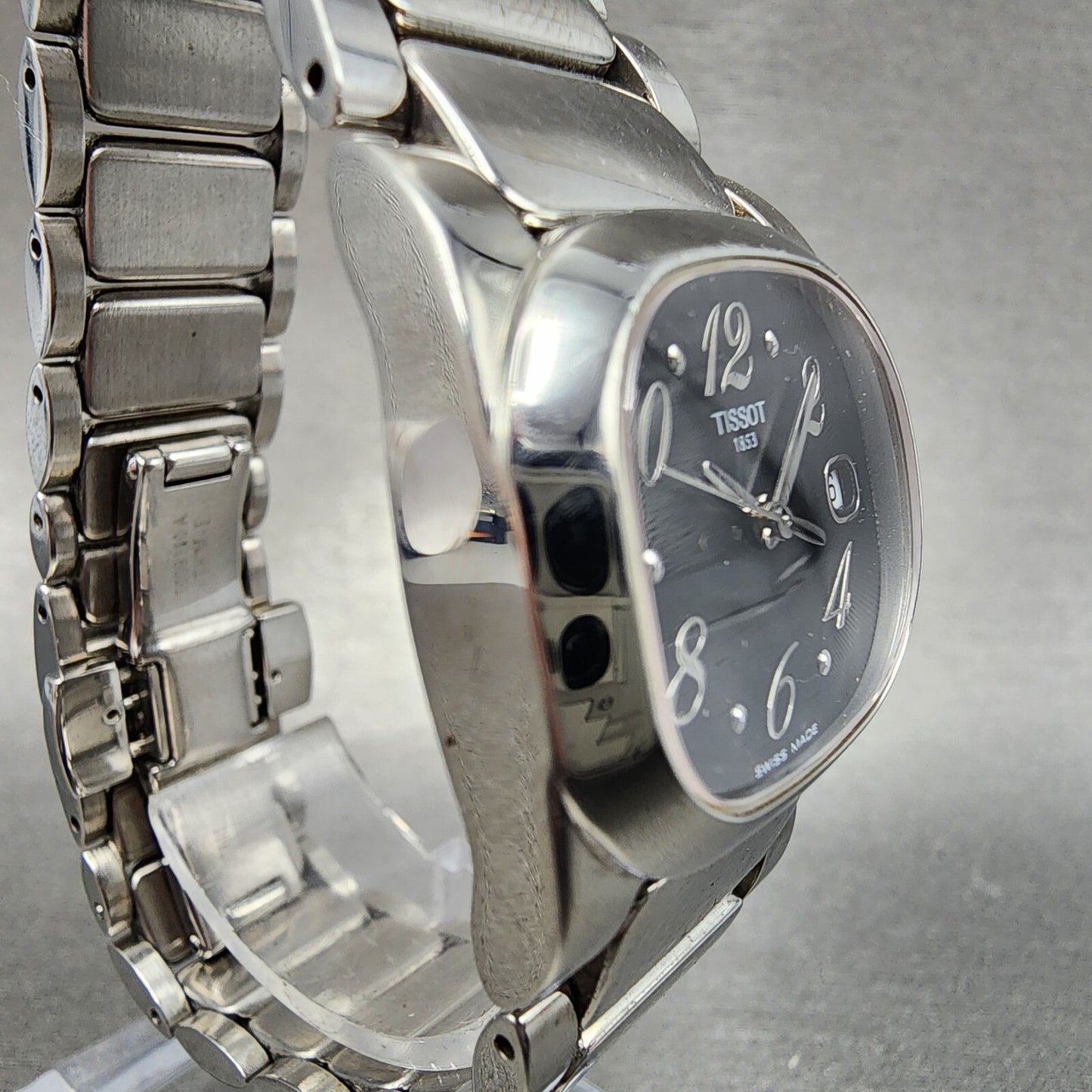 Tissot T moments Watch Women 28mm Black Dial Steel Date Rectangle New Battery3
