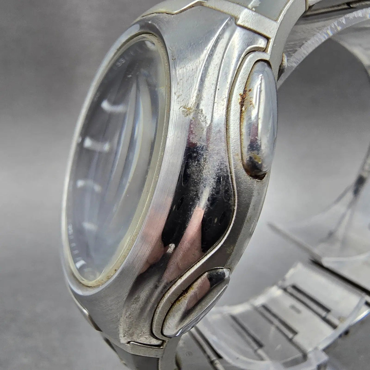Casio Wave Ceptor Watch Men 43mm Gray Dial Silver Solar Alarm Daydate Runs JDM2