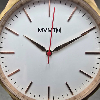MVMT 40 Series Watch Men 40mm White Dial Rose Gold Tone Round Leather New batt1