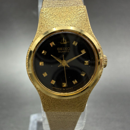 Seiko Watch Women 20mm Black Dial Gold Tone Round 8Y21-0020 New Battery VTG 6890