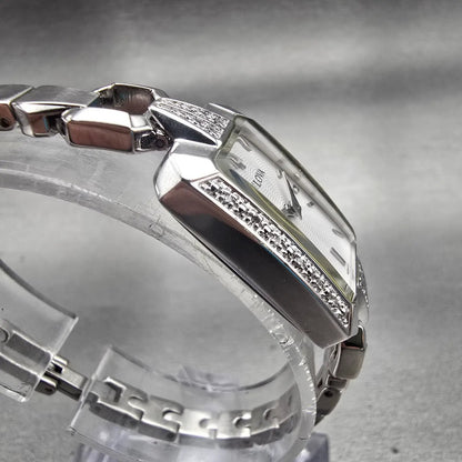 Bulova Watch Women 18mm White Dial Silver Tone Rectangle 96R117 New Bat Diamonds3