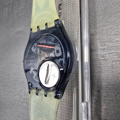 Swatch Decoscraper Watch Men 34mm Silver Dial Black Case GP109 New Battery NOS11