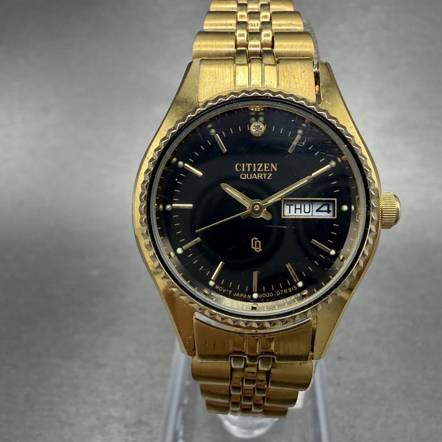 Citizen CQ Watch Women 26mm Black Dial Gold Tone Daydate 6000-072952 New Battery0